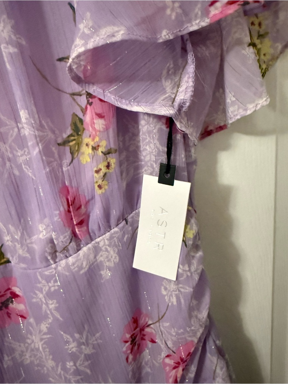 Astr Lavender Floral Dress with Pink & Green Accents, size M - Picture 3 of 3